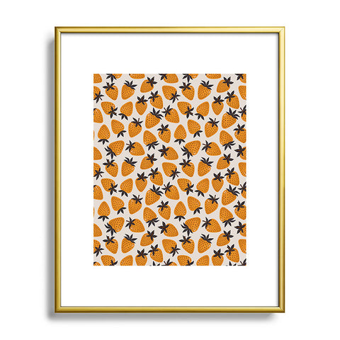 Avenie Yellow and Grey Strawberries Metal Framed Art Print