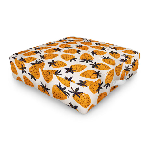 Avenie Yellow and Grey Strawberries Outdoor Floor Cushion