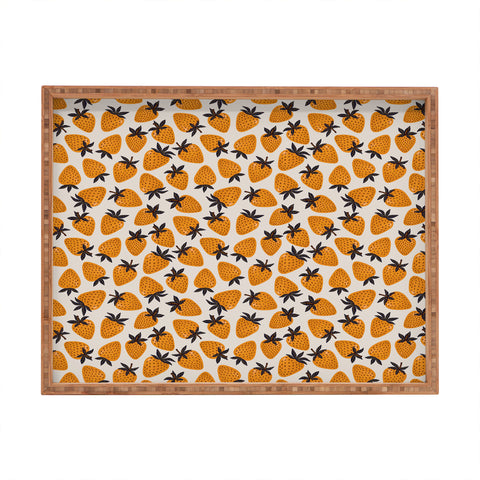 Avenie Yellow and Grey Strawberries Rectangular Tray