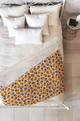 Avenie Yellow and Grey Strawberries Fleece Throw Blanket