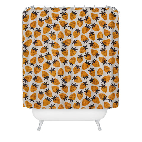 Avenie Yellow and Grey Strawberries Shower Curtain
