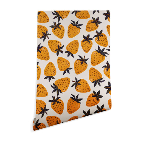 Avenie Yellow and Grey Strawberries Wallpaper