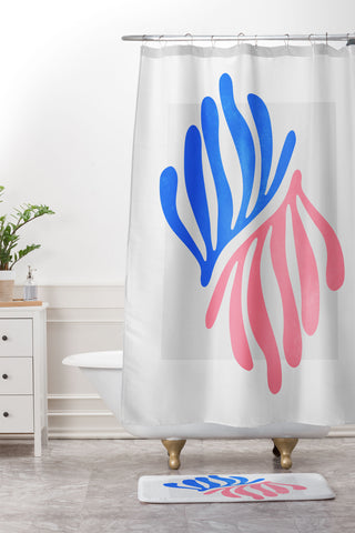 ayeyokp Blue Pink Leaves Matisse Shower Curtain And Mat