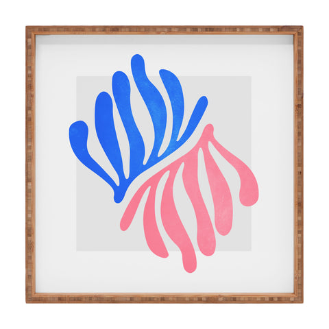 ayeyokp Blue Pink Leaves Matisse Square Tray