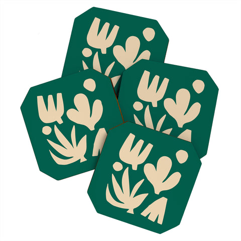 ayeyokp Bottle Green Collage Paper Cut Coaster Set