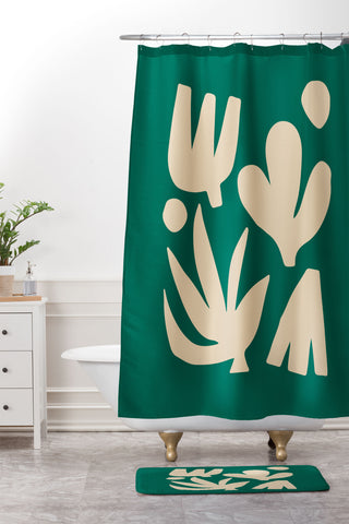 ayeyokp Bottle Green Collage Paper Cut Shower Curtain And Mat