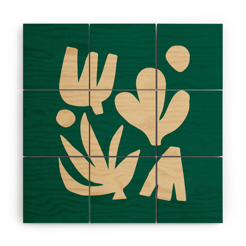 ayeyokp Bottle Green Collage Paper Cut Wood Wall Mural