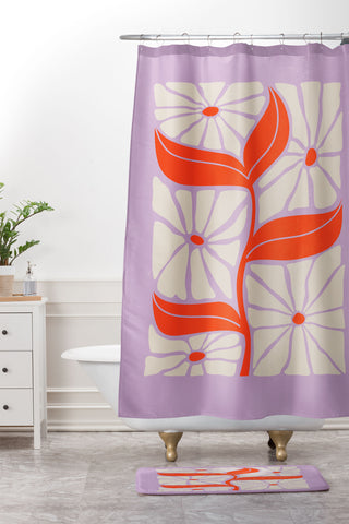 ayeyokp Plum Flamingo Les Fleurs Flower Shower Curtain And Mat