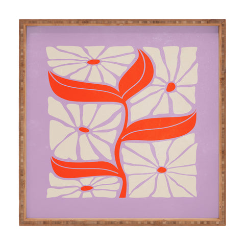 ayeyokp Plum Flamingo Les Fleurs Flower Square Tray