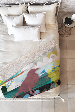 Barbara Chotiner Bird plus Ocean Fleece Throw Blanket