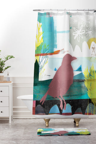 Barbara Chotiner Bird plus Ocean Shower Curtain And Mat