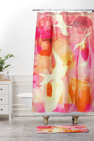 Barbara Chotiner flying to pink paradise Shower Curtain And Mat