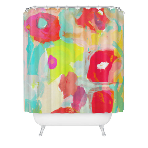 Barbara Chotiner teal pop bouquet Shower Curtain