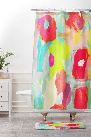 Barbara Chotiner teal pop bouquet Shower Curtain And Mat