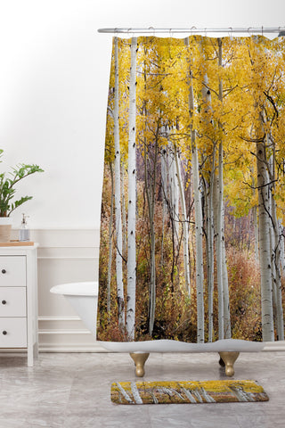 Barbara Sherman Golden Aspens Shower Curtain And Mat