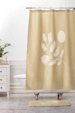 Barlena Boho Style Leaf and Sun Shower Curtain And Mat