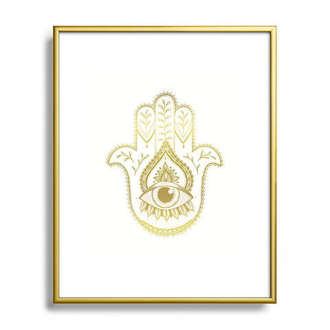 Barlena Hamsa Hand Gold Metal Framed Art Print