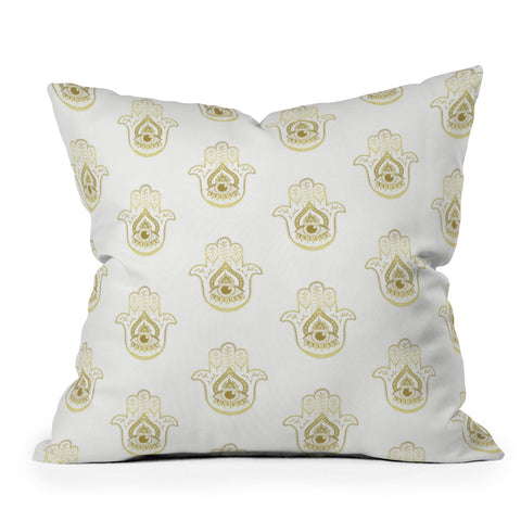 Barlena Hamsa Hand Gold Throw Pillow