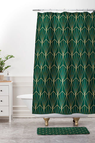 Becky Bailey Art Deco Vector in Green Shower Curtain And Mat