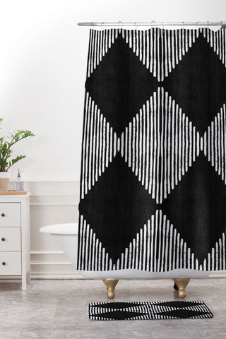 Becky Bailey Diamond Stripe Geometric Shower Curtain And Mat