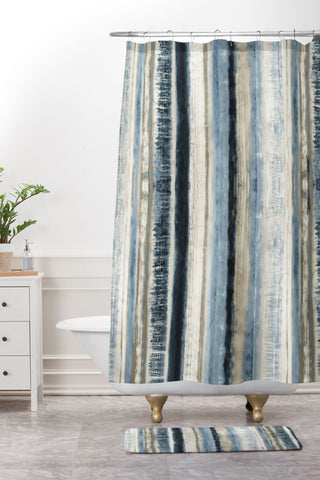 Becky Bailey Distressed Blue and White Shower Curtain And Mat