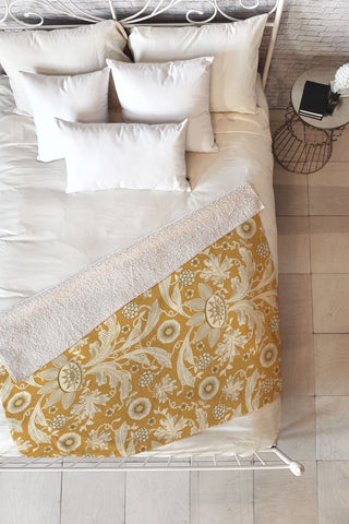 Becky Bailey Floral Damask in Gold Fleece Throw Blanket