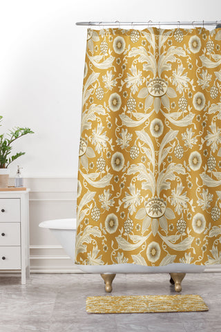 Becky Bailey Floral Damask in Gold Shower Curtain And Mat