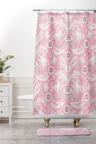 Becky Bailey Floral Damask in Pink Shower Curtain And Mat