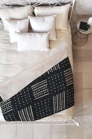 Becky Bailey Mud cloth in black and white Fleece Throw Blanket