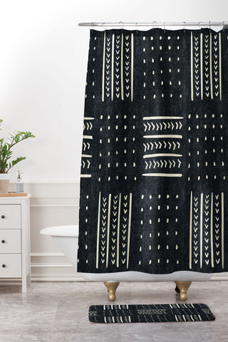 Becky Bailey Mud cloth in black and white Shower Curtain And Mat