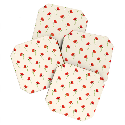 Becky Bailey Poppy Pattern in Red Coaster Set