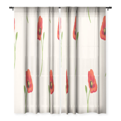Becky Bailey Poppy Pattern in Red Sheer Non Repeat