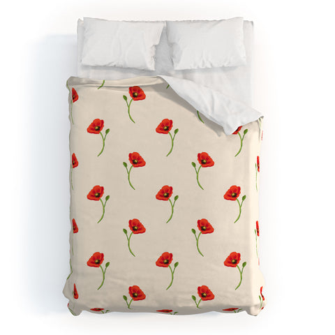 Becky Bailey Poppy Pattern in Red Duvet Cover