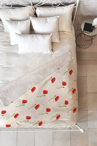 Becky Bailey Poppy Pattern in Red Fleece Throw Blanket