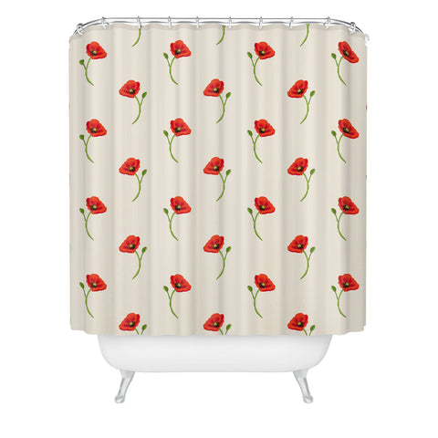 Becky Bailey Poppy Pattern in Red Shower Curtain