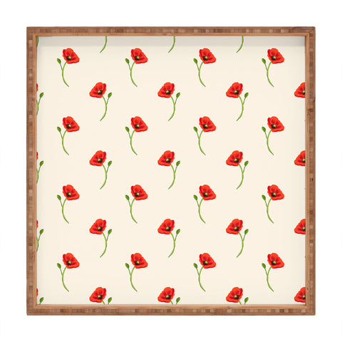 Becky Bailey Poppy Pattern in Red Square Tray