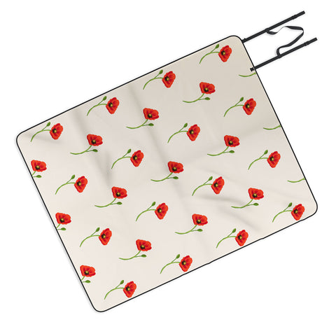 Becky Bailey Poppy Pattern in Red Picnic Blanket