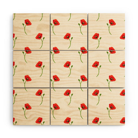 Becky Bailey Poppy Pattern in Red Wood Wall Mural