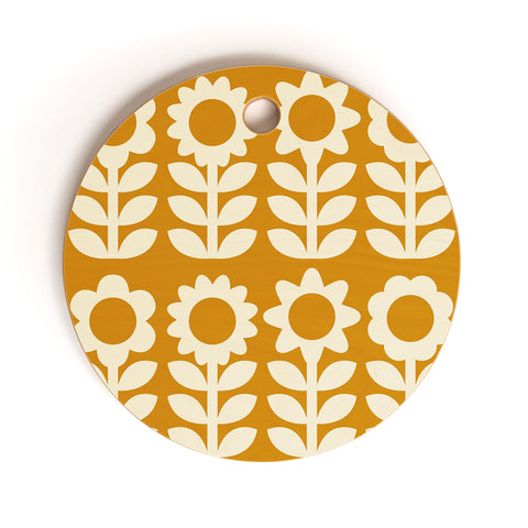 Becky Bailey Retro Flower Garden in Gold Cutting Board Round