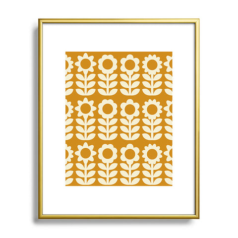 Becky Bailey Retro Flower Garden in Gold Metal Framed Art Print