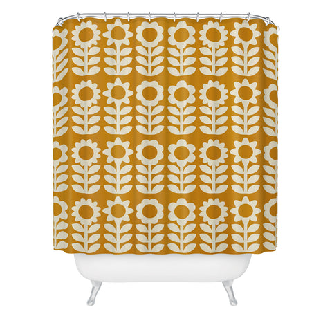 Becky Bailey Retro Flower Garden in Gold Shower Curtain