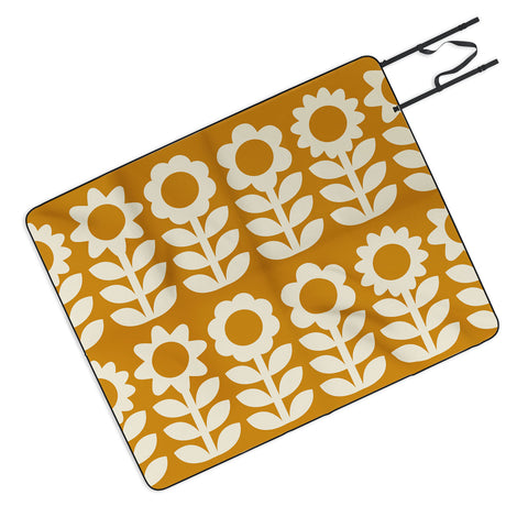 Becky Bailey Retro Flower Garden in Gold Picnic Blanket