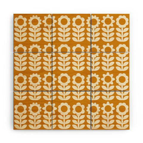 Becky Bailey Retro Flower Garden in Gold Wood Wall Mural