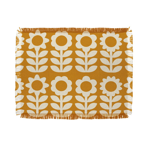 Becky Bailey Retro Flower Garden in Gold Throw Blanket