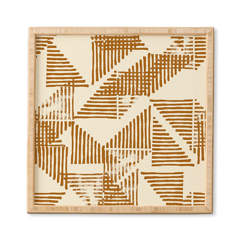 Becky Bailey Stripe Triangle Block Print Geometric Pattern in Orange Framed Wall Art