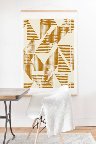 Becky Bailey Stripe Triangle Block Print Geometric Pattern in Orange Art Print And Hanger