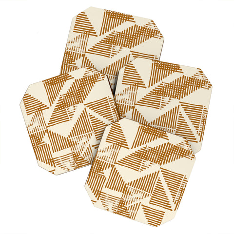 Becky Bailey Stripe Triangle Block Print Geometric Pattern in Orange Coaster Set