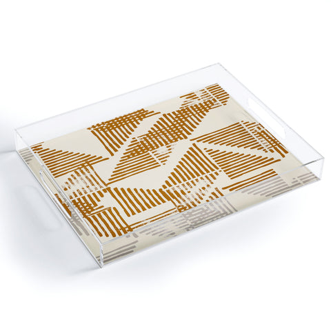 Becky Bailey Stripe Triangle Block Print Geometric Pattern in Orange Acrylic Tray