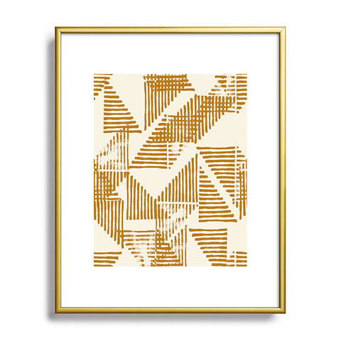 Becky Bailey Stripe Triangle Block Print Geometric Pattern in Orange Metal Framed Art Print