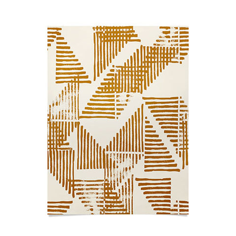 Becky Bailey Stripe Triangle Block Print Geometric Pattern in Orange Poster